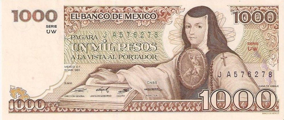 Mujeres en monedas y billetes mexicanos - 1000-pesos-mexicanos-sor-juana3