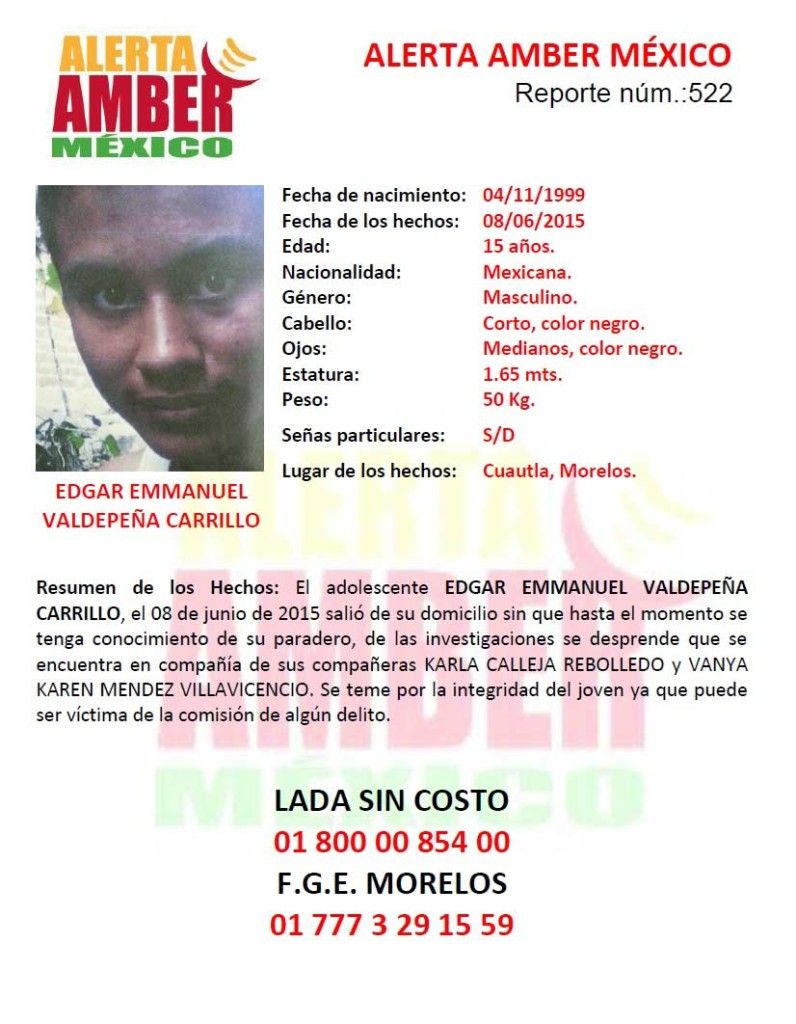 Menores reportados como perdidos escaparon para no hacer exámenes - Alerta-Amber-Morelos-1-796x1024