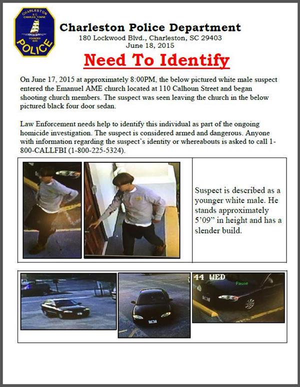 Detienen al asesino de de la iglesia de Carolina del Sur - cartel-de-busqueda