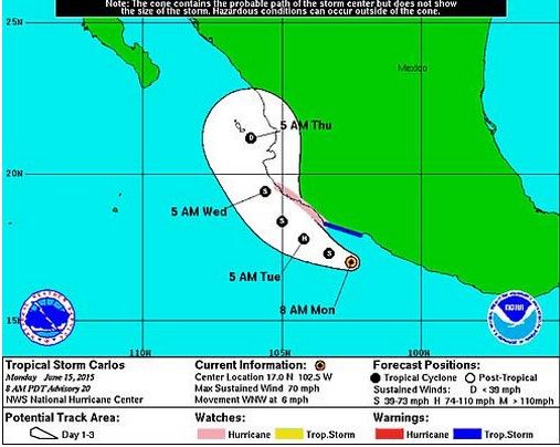 Carlos avanza hacia Manzanillo, Colima - huracan