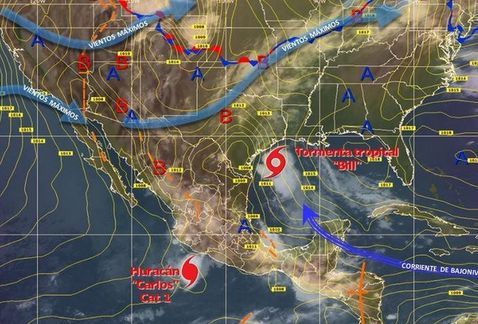 Tormenta tropical Bill ya tocó tierra - trayectoria