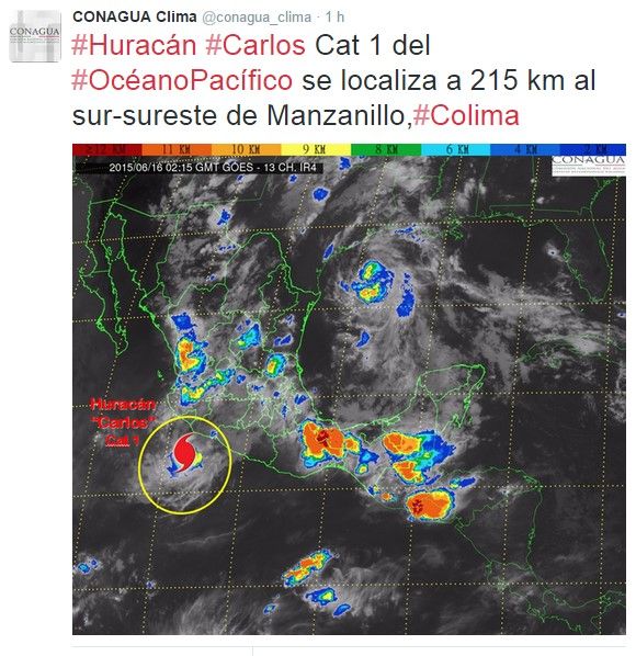 Suspenden clases en municipios costeros de Colima - tuit-conagua1
