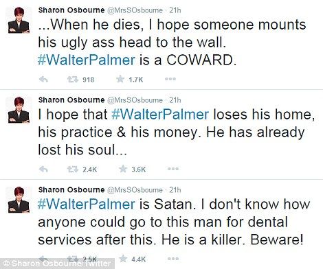 Acusan a dentista de matar a león en Zimbabue - 2AF04E9100000578-3178821-Strong_feelings_Sharon_Osbourne_left_her_Twitter_followers_in_no-a-51_1438191236070