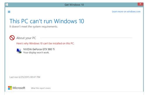 Windows 10 presenta incompatibilidades previo a su lanzamiento - mesaje