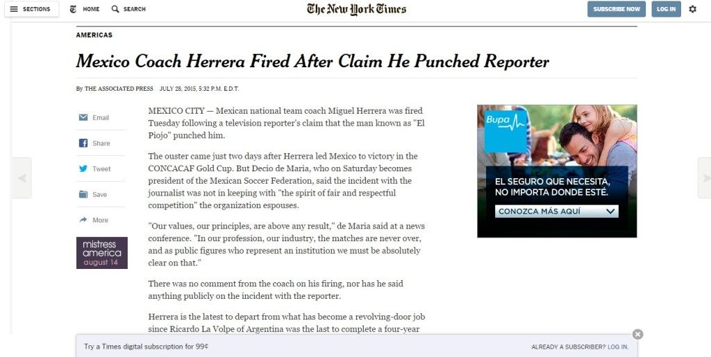 Reacciones en el mundo por el despido del "Piojo" Herrera - ny-times-1024x515
