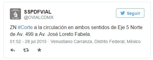 Cierran Eje 5 norte por construcción de L6 del Metrobús - tuit-ssp