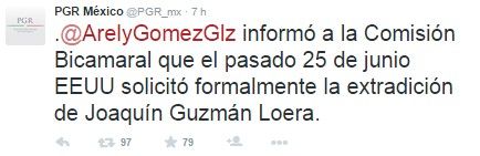 EE. UU. solicitó extradición de El Chapo: PGR - tuit_extradición