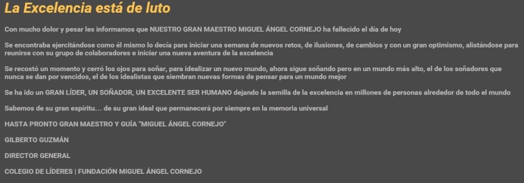 Muere el conferencista Miguel Ángel Cornejo - Comunicado-Miguel-Angel-Cornejo-1024x358