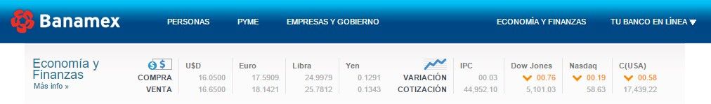 Dólar se vende en 16.68 pesos - banamex2