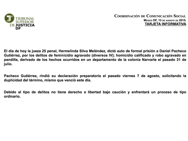 Formal prisión a detenido por caso Narvarte - tarjete-detenido