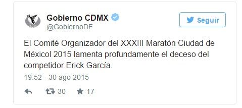 Corredor muere en el Maratón de la Ciudad de México - tuit-gob