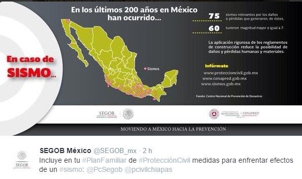 En 200 años han ocurrido 75 sismos relevantes: Segob - tuit2