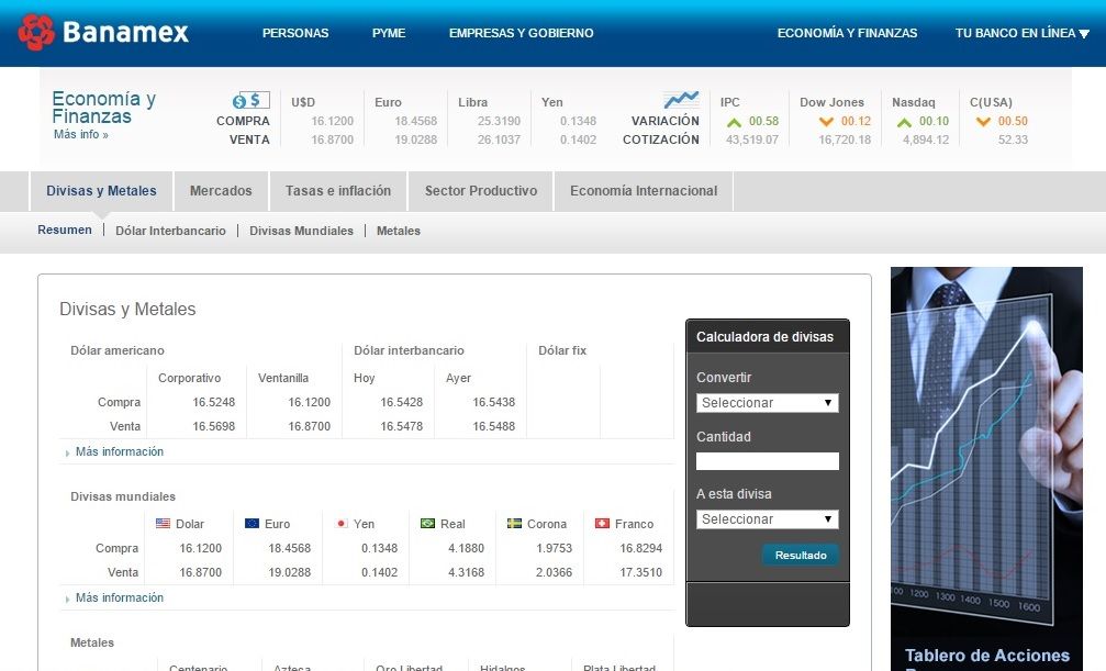 Dólar baja de 17 pesos a la venta - BANAMEX